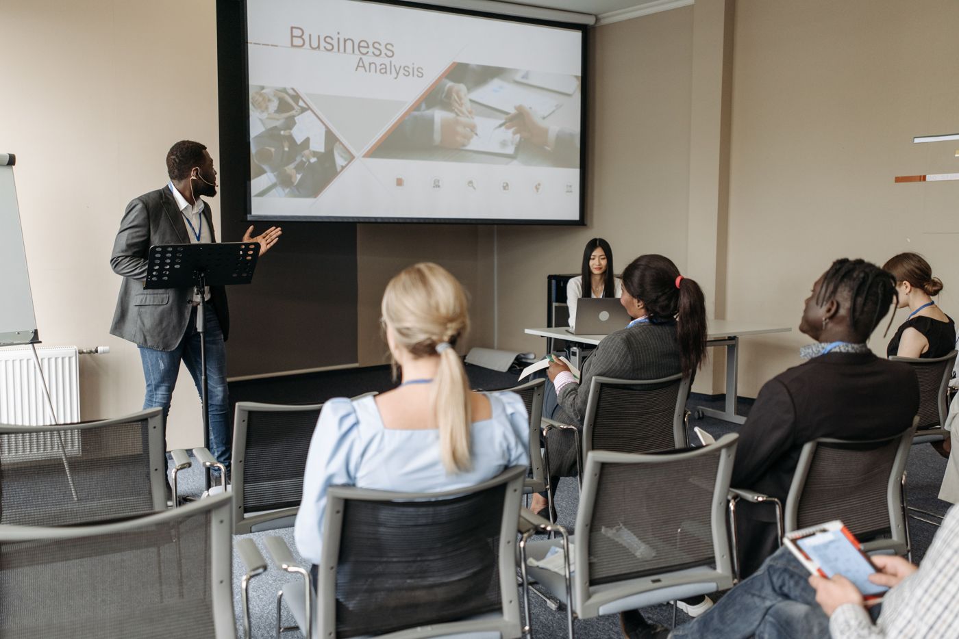 A team presenting during a business onboarding session